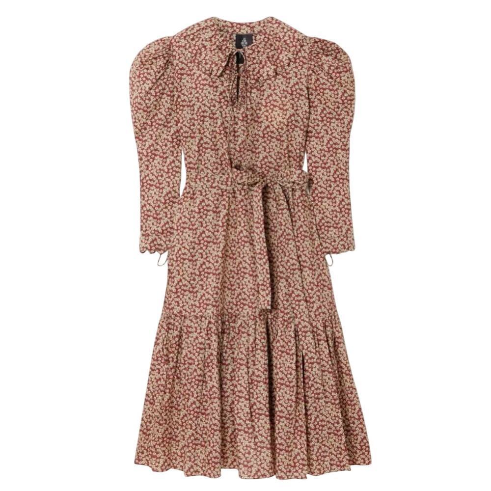 Horror Vacui Elena Scalloped Floral-Print Cotton Midi Dress Size XS